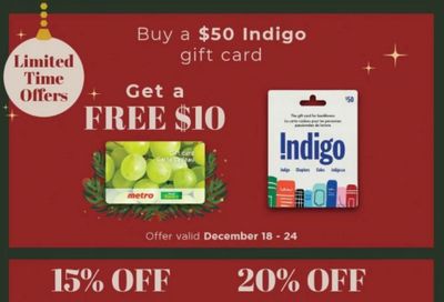 Metro Ontario: Get A Free $10 Gift Card When You Buy a $50 Indigo Gift Card December 18th – 24th + More