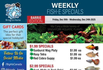 Big Al's (Barrie) Weekly Specials December 19 to 24