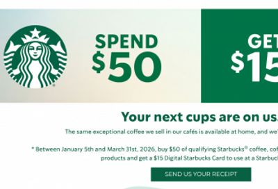 Starbucks At Home Canada: Spend $50 on Qualifying Products and Get a $15 Digital Card