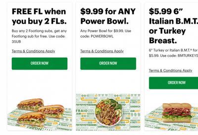 SUBWAY Restaurants Canada Coupons, Deals & Promotions: Buy 2 Footlongs and Get One Free + More