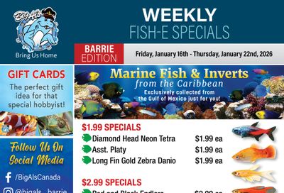 Big Al's (Barrie) Weekly Specials January 16 to 22