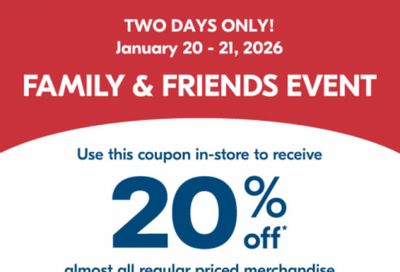 Shoppers Drug Mart Canada Family & Friends Event: Get 20% off Regular Priced Items January 20th & 21st