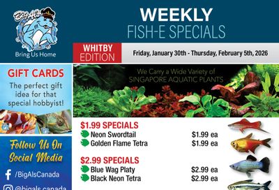 Big Al's (Whitby) Weekly Specials January 30 to February 5