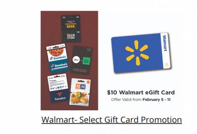 Walmart Canada: Get a $10 eGift Card With The Purchase of Select $50 Gift Cards February 5th – 11th