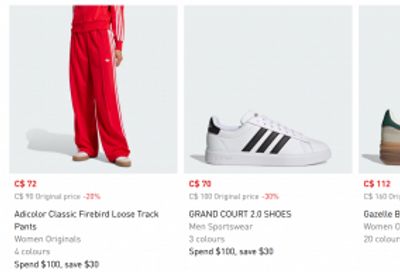 Adidas Canada & Outlet Sale + Deals: Save $30 When You Spend $100 With Promo Code