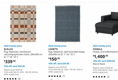 IKEA Canada Offers: 15% Off Rugs, Sofas, and Sofa Beds + IKEA Family Food Offers