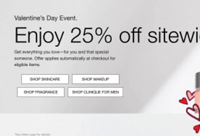 Clinique Canada Valentine’s Day Event Sale: Save 25% Off Skincare, Makeup & Fragrances Sitewide + FREE 3-Piece Pink Crush Kit ($75 Value) with Purchase + More Offers