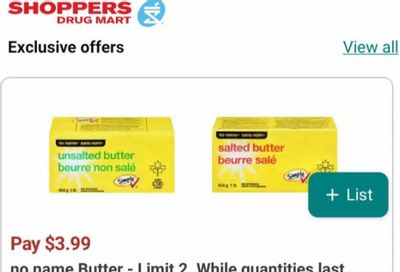 Shoppers Drug Mart Canada Offers: Pay $3.99 for Butter and $2.99 For Eggs