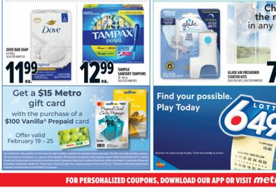 Metro and Food Basics Ontario: Get a $15 Gift Card With The Purchase of a $100 Prepaid Vanilla Card February 19th – 25th