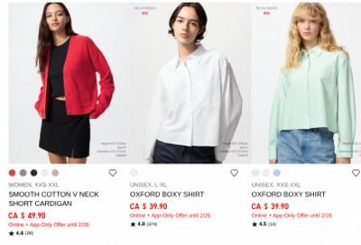 UNIQLO Canada: Oxford Boxy Shirt $39.90 + Sale