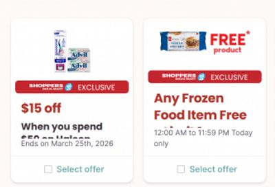 Shoppers Drug Mart Canada Loadable Offers: Get A Free Frozen Food Item When You Spend $50 Today Only + More