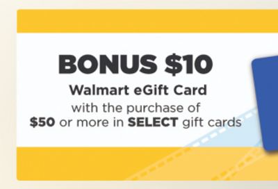 Walmart Canada: Get a $10 Bonus Walmart eGift Card With The Purchase of Select $50 Gift Cards
