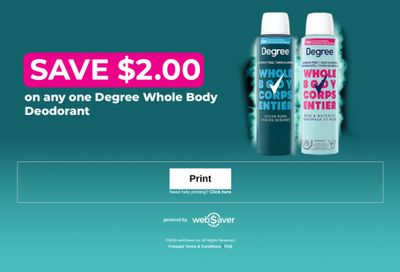 WebSaver Canada Coupons: Save $2 on Degree Whole Body Deodorant