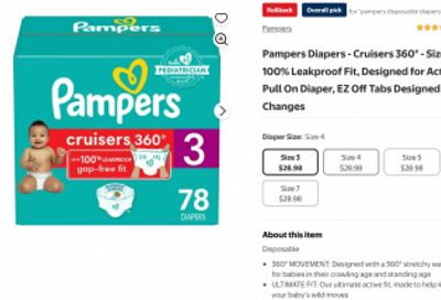 Walmart.ca: Save $10 on Pampers 360 Crusiers or Swaddlers + 20% off with Subscribe & Save