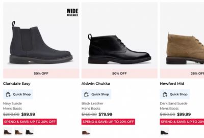 Clarks Shoes Canada: Spend and Save up to 20% off + Sale up to 50% off