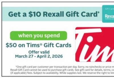Rexall Canada: Get a $10 Gift Card When You Spend $50 on Tims Gift Cards