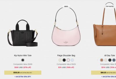 Kate Spade Outlet Canada: up to 70% off Almost Everything + Extra 20% off + Extra 10% off