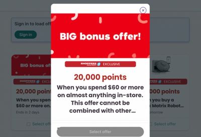 Shoppers Drug Mart Canada Loadable Offers: Get 20,000 PC Optimum Points When You Spend $60