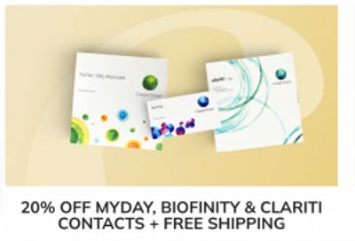 Clearly Canada Offers: Save 20% on Select Contacts + up to an Extra 15% off + up to 40% off a Complete Pair of Glasses