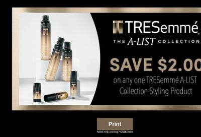 WebSaver Canada Coupons: Save $2 on any TRESemme The A-LIST Collection Styling Product