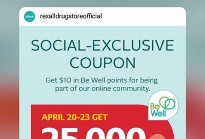 Rexall Canada: Get 25,000 Be Well Points When You Spend $40 or More Until April 23rd