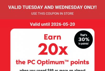 Shoppers Drug Mart Canada Text Offer: 20x The Points When You Spend $60 May 19th & 20th