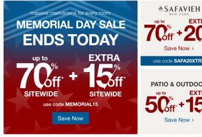 Overstock Canada Memorial Day Sale: up to 70% off Sitewide + Extra 15% off with Promo Code