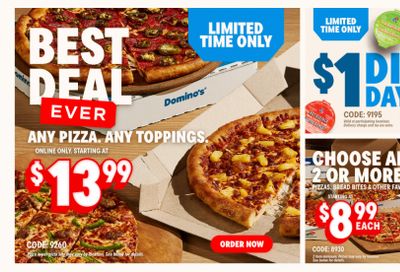 Domino’s Pizza Canada: Any Pizza Any Toppings $13.99 + More