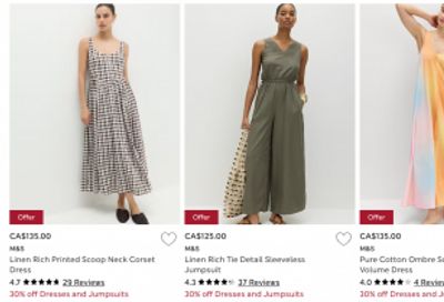 Marks and Spencer Canada Summer Special Offers: Save 30% off Dresses & Jumpsuits, 3 for 2 Panties, 30% on Men’s Shirts + More