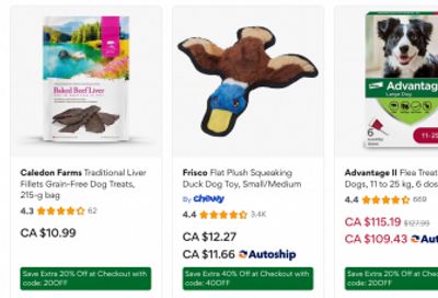 Chewy Canada: up to 40% off Toys, Treats, and More