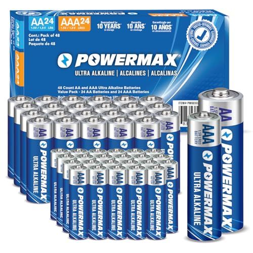 Powermax Alkaline Batteries 48-Count Combo Pack (24 Double AA, 24 Triple AAA), Ultra Long Lasting Battery for Home and Office, 10-Year Shelf Life, Reclosable Packaging $16.47 (lowest)