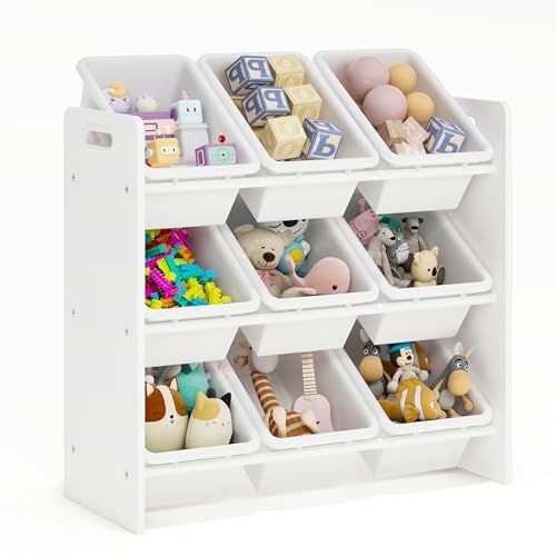 Lennox Furniture Toys Storage Organizer 9 Plastic Bins in White (JWTR-03006 white)