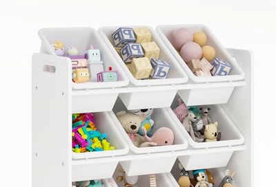 Lennox Furniture Toys Storage Organizer 9 Plastic Bins in White (JWTR-03006 white)