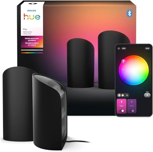 Philips Hue Play Smart Wall Washer, 2-Pack, Black, White & Color LED Lights with ColorCast Technology, Wall Washer Lighting Compatible with Bluetooth