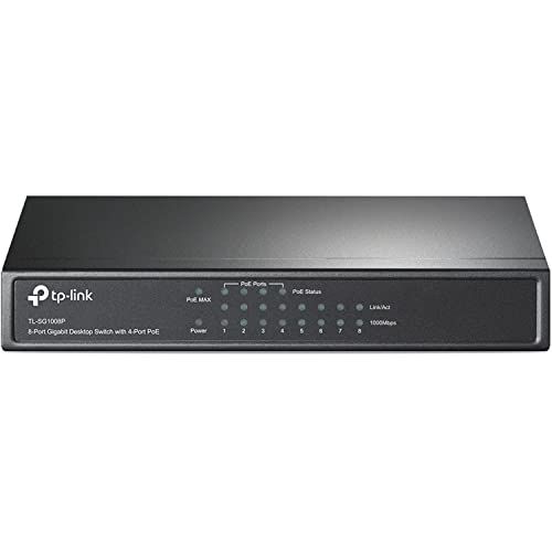 TP-Link 8-Port Gigabit PoE Switch, 4 PoE+ Ports, 64W, Fanless, Black