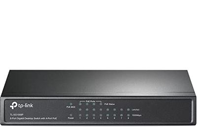 TP-Link 8-Port Gigabit PoE Switch, 4 PoE+ Ports, 64W, Fanless, Black