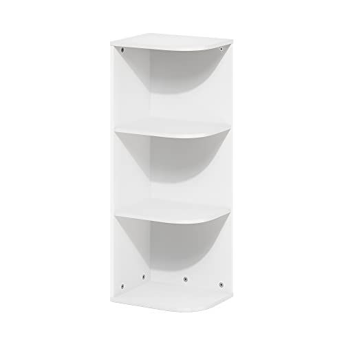 Furinno PASIR Book Shelf, 3-Tier Corner Bookshelf, Open Shelves Bookcase 9.3 x 12 x 31.5, for Living Room, Bedroom, Home Office, White