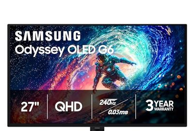 SAMSUNG 27 inch Odyssey G6 QHD OLED Gaming Monitor 240Hz 0.03ms HDR10+ Gsync Freesync DP + HDMI - (LS27HG612SNXZA) $498 (lowest)
