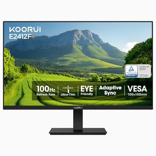 KOORUI 24 inch Computer Monitor,FHD (1920 x 1080) 100Hz 99% sRGB 3000:1,PC Desktop Monitors for Computer,HDMI/VGA Port, 100 x 100 mm VESA Mountable,Visioncare $98.99