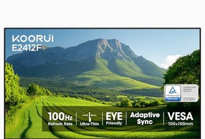 KOORUI 24 inch Computer Monitor,FHD (1920 x 1080) 100Hz 99% sRGB 3000:1,PC Desktop Monitors for Computer,HDMI/VGA Port, 100 x 100 mm VESA Mountable,Visioncare $98.99