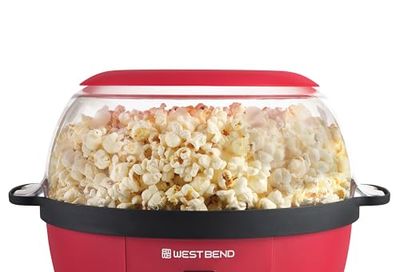 West Bend Stir Crazy Hot Oil Popcorn Popper, Popcorn Maker Machine with Large Serving Bowl Lid and Stirring Rod, 6 Qt, Red