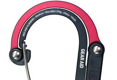 GEAR AID HEROCLIP Carabiner Gear Clip and Hook (Medium) for Camping, Backpack, and Garage Organization, Black and Red, 1 Pack