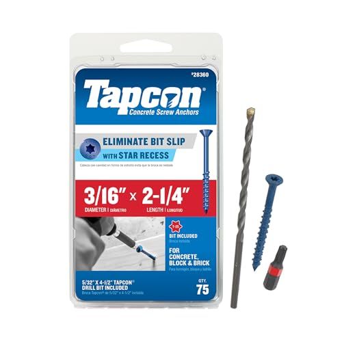 Tapcon 28360 3/16x2-1/4 Blue Star Drive Bugle Head Concrete Anchors 75/Box