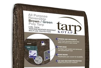 Kotap 25 x 40 Ft. All-Purpose Multi-Use Protection/Coverage 5-mil Poly Tarp, Reversible, Waterproof, Brown/Green, 1-Pack (TBG-2540)