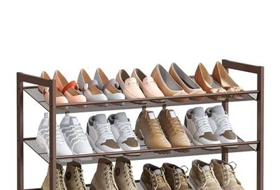SONGMICS 3-Tier Shoe Rack Storage, Flat or Angled Stackable Shoe Shelf Stand, Bronze ULMR03A