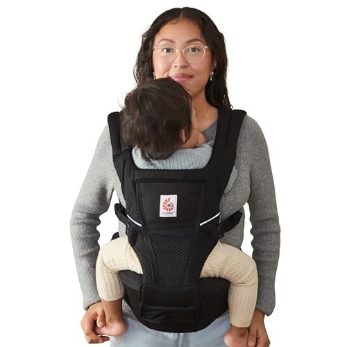 Ergobaby Alta Hip Seat Baby Carrier for Babies and Toddlers 4-48 Months (12-45 lbs) - 3-Position Convertible Ergonomic Baby Carrier with Storage Pocket, Sun Hood, Hip-Healthy Positioning - Onyx Black