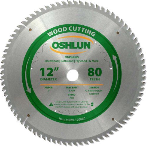 Oshlun SBW-120080 12-Inch 80 Tooth ATB Finishing Saw Blade with 1-Inch Arbor