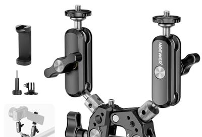 NEEWER Heavy Duty Super Clamp with Two 360° Dual Ball Head Magic Arms, 1/4" 3/8" Screw Threads, Phone & Action Camera Mount Adapter for Flat/Round Surface Compatible with GoPro DJI Insta360 DSLR