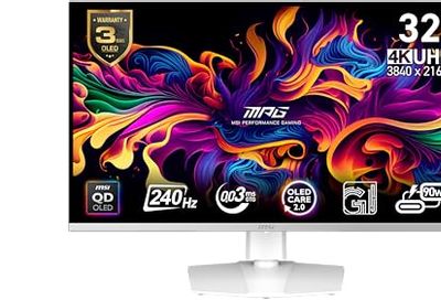 MSI MPG 321URXW QD-OLED 32-inch 3840 x 2160 (UHD) Computer Monitor, 240Hz, Adaptive-Synch, HDMI, DP Port, VESA Mountable, Tilt, Speaker, 0.03ms, White $1049.99