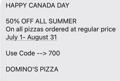 Domino's Pizza: 50% 0ff All Pizzas Ordered at Regular Price